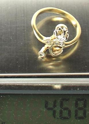 Кольцо роза золото ссср 750 проба 4,68 гр размер 17,5 бриллианты 1 шт 3,8 мм 1 шт 1,9 мм7 фото