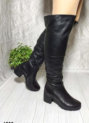 Sale женские зимние кожаные ботфорты на небольшом каблуке4 фото