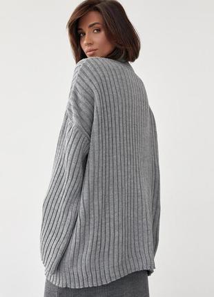Женский вязаный свитер oversize в рубчик - серый цвет, s (есть размеры)2 фото