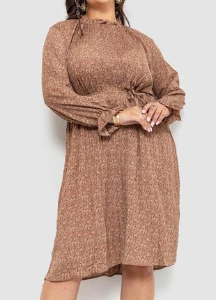 Платье свободного кроя шифоновое, цвет коричневый, 204r701-1.