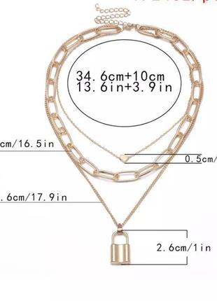 🌺🌿😍цепочка цепь чокер колье ожерелье золотистое многоярусная цепь замок 3 в 12 фото