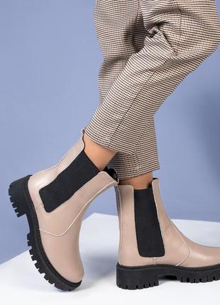 Жіночі зимові черевики челсі колір капучіно7 фото