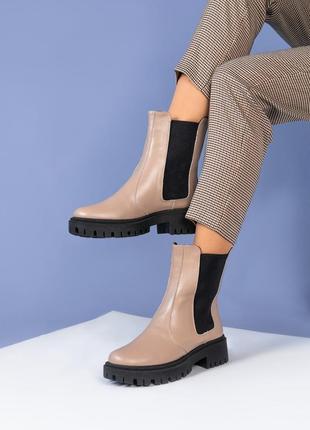 Жіночі зимові черевики челсі колір капучіно2 фото