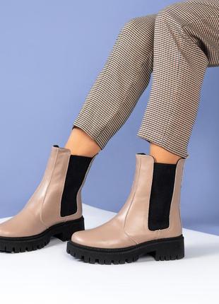 Жіночі зимові черевики челсі колір капучіно9 фото