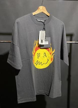 Футболка palm angels black smiley edition burning head t-shirt1 фото