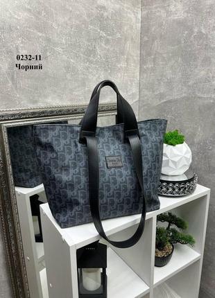 Черная - большая, стильная и вместительная сумка с экокожи  (0232-11)4 фото