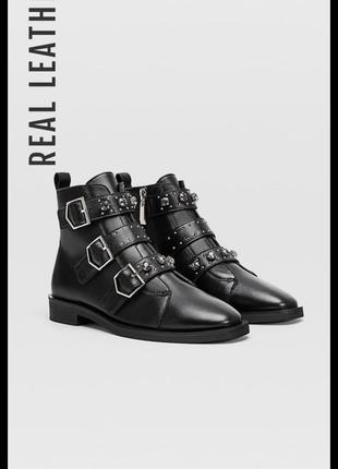Кожаные ботинки stradivsraius в байкерском стиле черного цвета1 фото