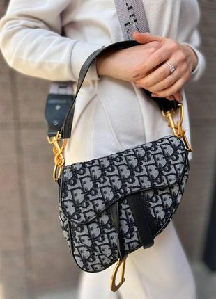 Женская сумка седло текстильная dior saddle диор молодежная, брендовая сумка через плечо1 фото
