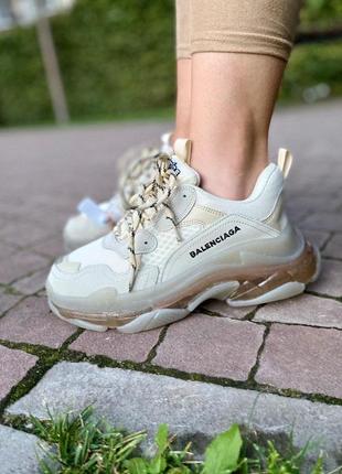 Balenciaga triple s clear sole beige женские кроссовки баленсиага бежевые (36-40)💜