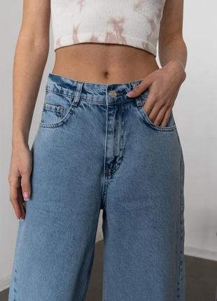 Голубые женские джинсы багги с низкой посадкой8 фото