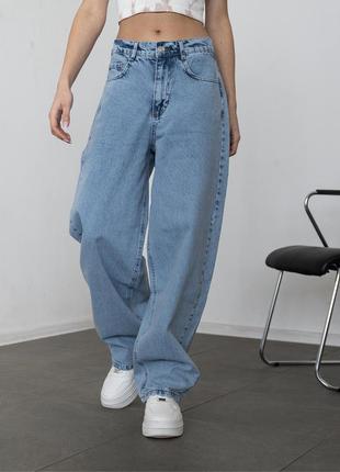Голубые женские джинсы багги с низкой посадкой6 фото