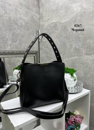 Черная - сумка lady bags на три отделения с двумя съемными ремнями (0267)
