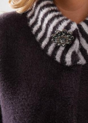 Жіноче пальто альпака кардіган 52-56 чорний баклажан2 фото