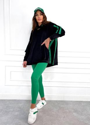 Жіночий батал норма зелений костюм комплект двійка 2 худі з розрізами+лосини