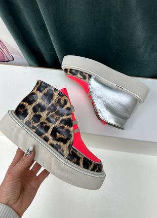 Екслюзивні черевики високі лофери леопардові з натуральної італійської шкіри та замші жіночі хайтопи1 фото