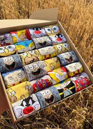 Великий бокс жіночих шкарпеток 36-40 24 пари з мультяшним малюнком у подарунковій коробці