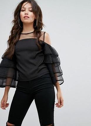 Блуза з органзи з ярусними рукавами pretty little thing. 12 розмір