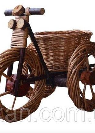 Велосипед кашпо для сада (плетений из лозы). подставка для цветов код/артикул 186 366-2-вело-344 фото