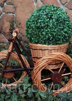 Велосипед кашпо для сада (плетений из лозы). подставка для цветов код/артикул 186 366-2-вело-342 фото