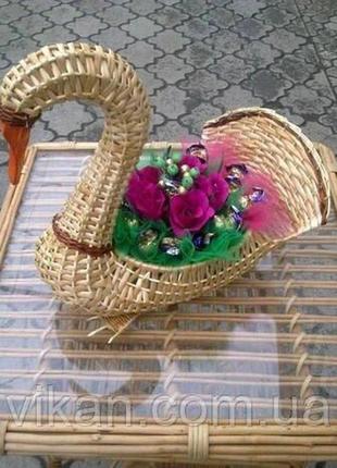 Підставка для квітів лебідь плетені, кашпо цветочник для саду код/артикул 186 лебедь1