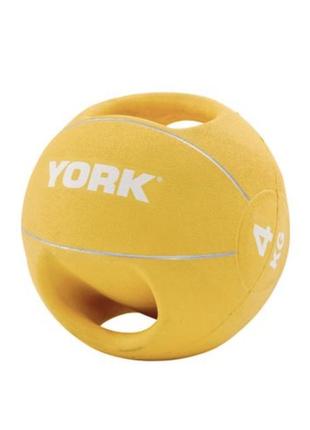 Медичний м'яч (медбол, волболл) з ручками4 кг york fitness yellow