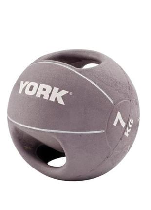 Медичний м'яч (медбол, волболл) з ручками 7 кг york fitness grey