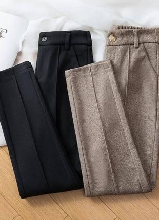 Женские демисезонные шерстяные брюки в елочку со стрелками размер один 42-447 фото
