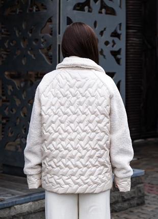 Демисезонная комбинированная куртка к-308, молоко5 фото