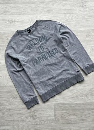 Шикарний світшот hugo boss wildlife welcome to paradisco velour logo sweatshirt grey