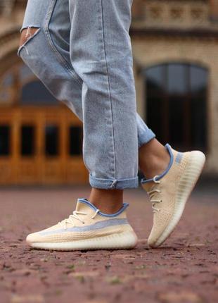 Adidas yeezy boost 350 linen шикарные женские кроссовки адидас бежевого цвета (36-40)💜4 фото