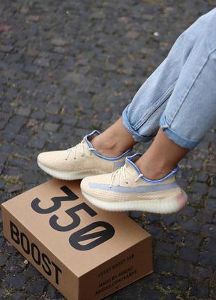 Adidas yeezy boost 350 linen шикарные женские кроссовки адидас бежевого цвета (36-40)💜7 фото