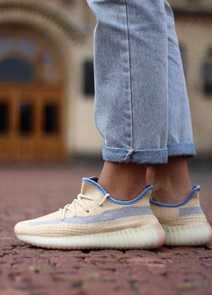 Adidas yeezy boost 350 linen шикарные женские кроссовки адидас бежевого цвета (36-40)💜5 фото