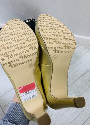 Нові жіночі туфлі на каблуку в щолотому кольорі від tamaris5 фото
