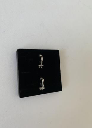Серебряные серьги -подвески, сережки звездочки с фианитами5 фото
