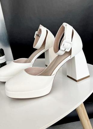 Білі туфлі на каблуку, белые туфли на каблуке, свадебные туфли, весільні туфлі 38-40р код 122191 фото