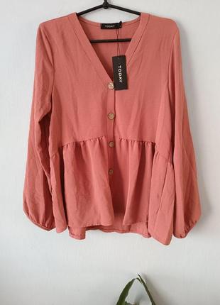 Блуза блузка сорочка рожева з довгим рукавом базова сток today4 фото