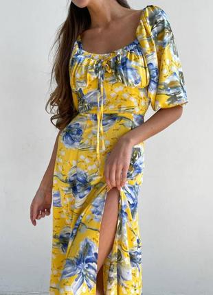 Літня шовкова сукня sofi довжини міді колір жовто-блакитний