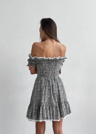 Шифонова сукня katrin mini з квітковим принтом колір чорно-білий2 фото