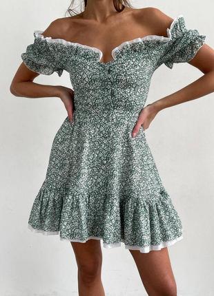 Шифонова сукня katrin mini з квітковим принтом колір зелено-білий