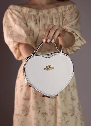 Женская сумка coach heart white, женская сумка коуч сердце белого цвета