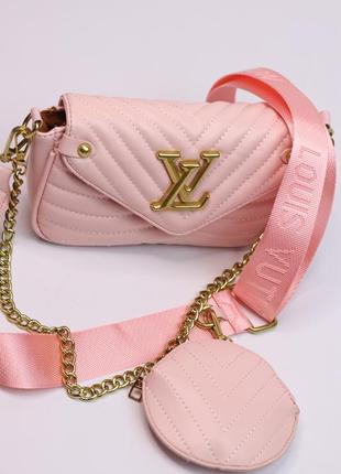 Жіноча сумка louis vuitton multi pochette pink женская сумка, брендова сумка louis vuitton multi pochette pink2 фото