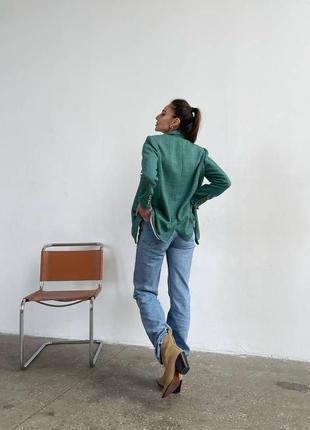 Жіночий твідовий піджак ricco на підкладці зеленого кольору4 фото