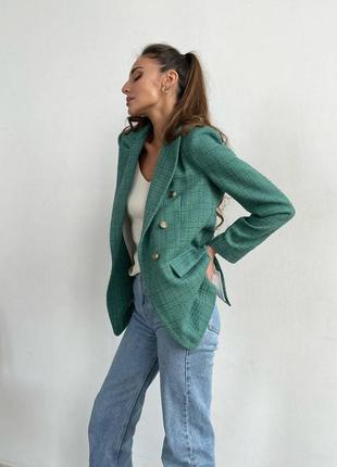 Жіночий твідовий піджак ricco на підкладці зеленого кольору2 фото