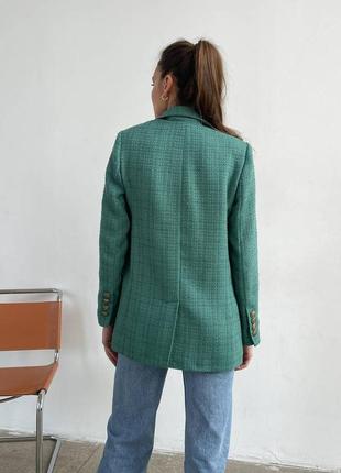 Жіночий твідовий піджак ricco на підкладці зеленого кольору3 фото