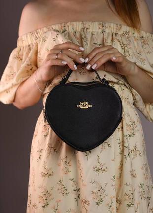 Женская сумка coach heart black, женская сумка коуч сердце черного цвета