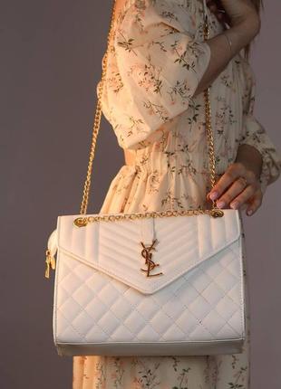 Женская сумка ysl envelope white, женская сумка, брендовая сумка ив сен лоран белого цвета