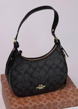 Жіноча сумка coach kleo hobo black/grey lux, женская сумка, коуч чорного/сірого кольору