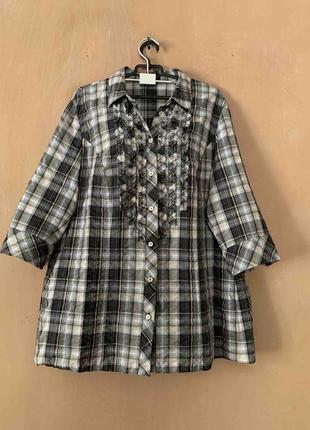 В клітку блуза з рюшками котон модна батал