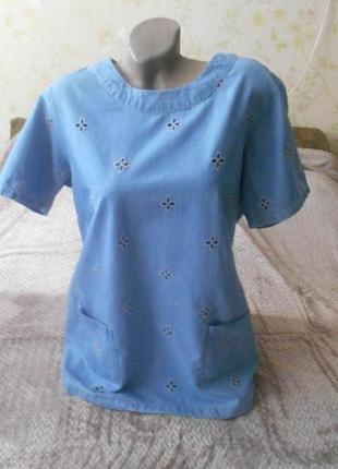 Красивая туника,блуза из тонкой джинсы,100% хлопок.