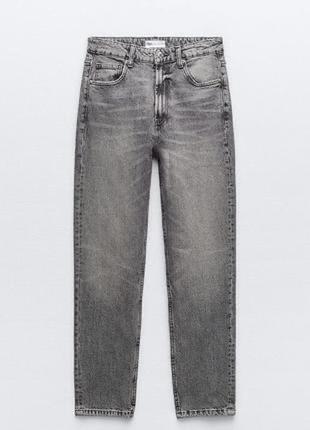 Идеальные серые джинсы мом zara mom эффект потертости уровни прямые новая коллекция1 фото
